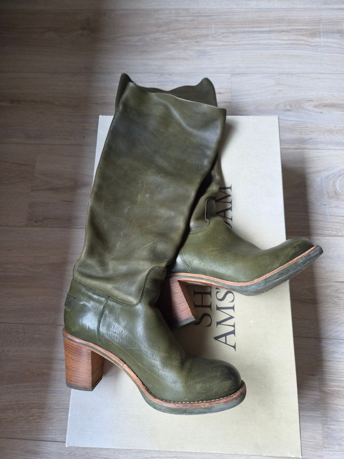Shabbies Amsterdam hoge laarzen Sioux Bosco 38 - Groen leer, Kleding | Dames, Schoenen, Hoge laarzen, Shabbies Amsterdam, Ophalen of Verzenden