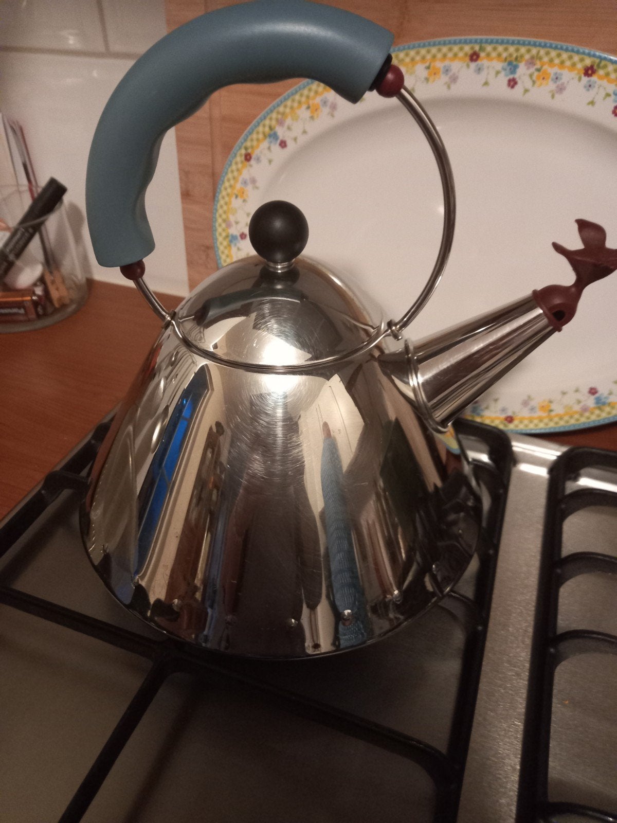 Alessi fluitketel met vogeltje - Collectorsitem, Huis en Inrichting, Keuken | Keukenbenodigdheden, Theepot/fluitketel, Zilver
