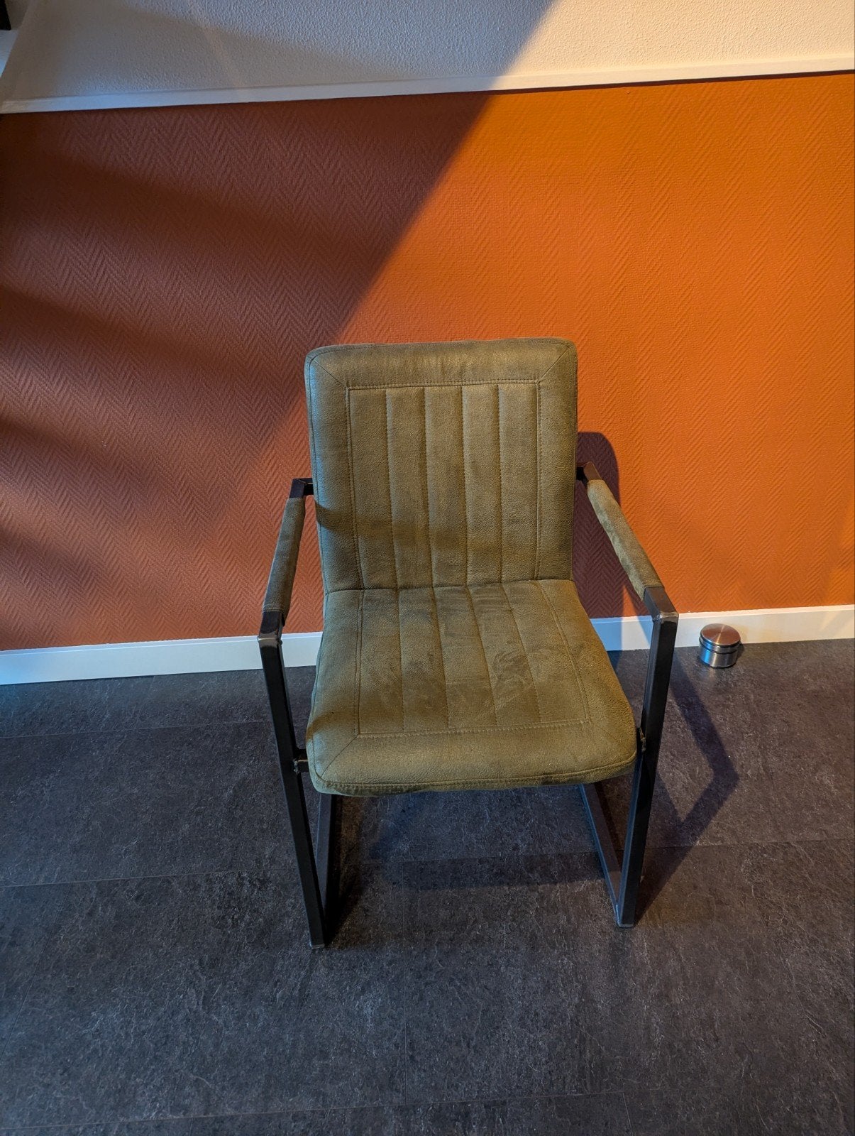 6 Industriële Eetkamerstoelen - Olijfgroen - Vignola, Huis en Inrichting, Ophalen, Overige kleuren, Zo goed als nieuw, Stof