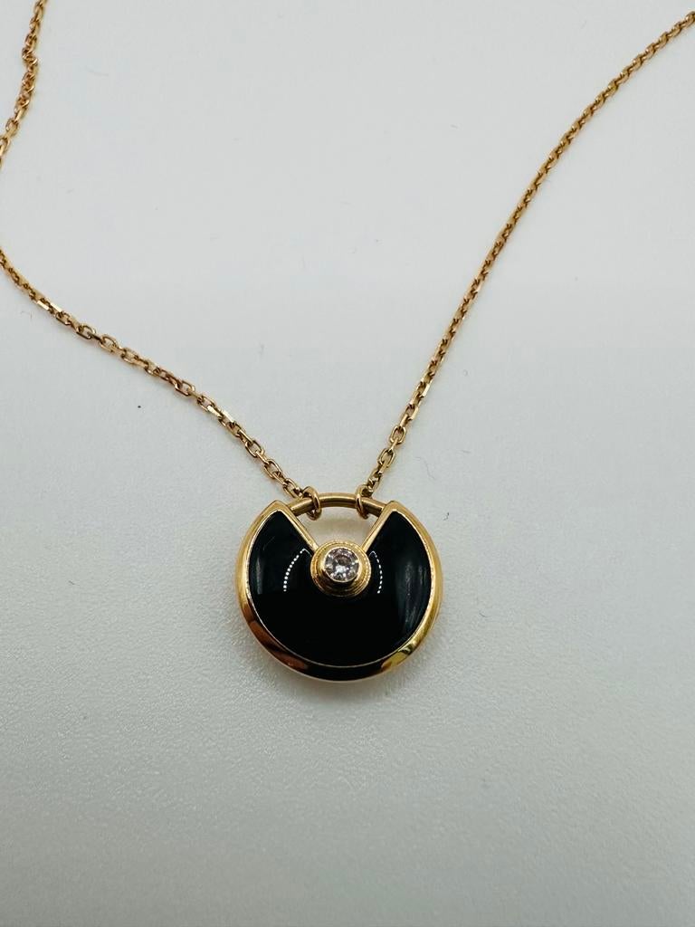 Cartier Amulette Ketting 18K Geelgoud Zwarte Onyx Diamant, Sieraden, Tassen en Uiterlijk, Kettingen, Zwart, Ophalen of Verzenden