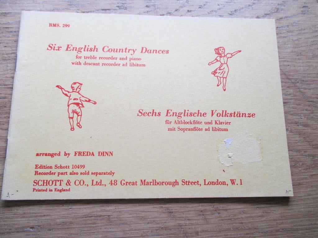 SIX ENGLISH COUNTRY DANCES - VOOR BLOKFLUIT EN PIANO, Muziek en Instrumenten, Bladmuziek, Gebruikt, Piano, Ophalen of Verzenden