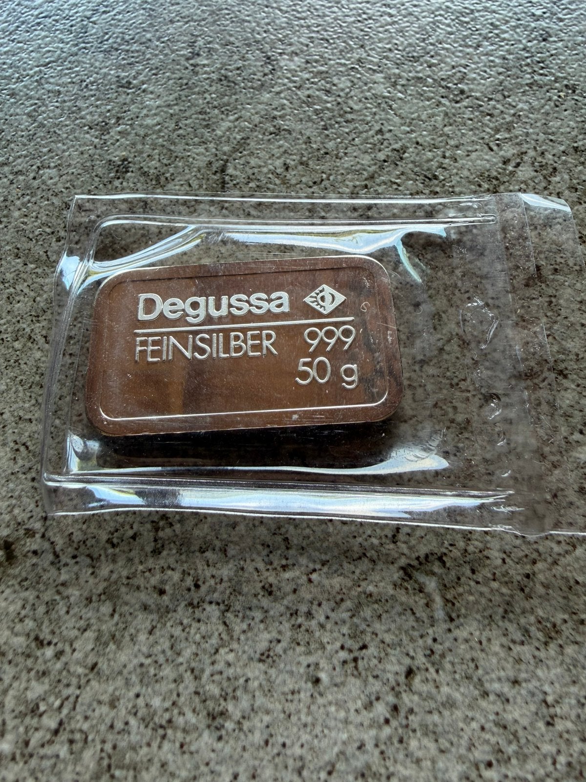 50 gram Degussa in seal, Verzenden, Zilver