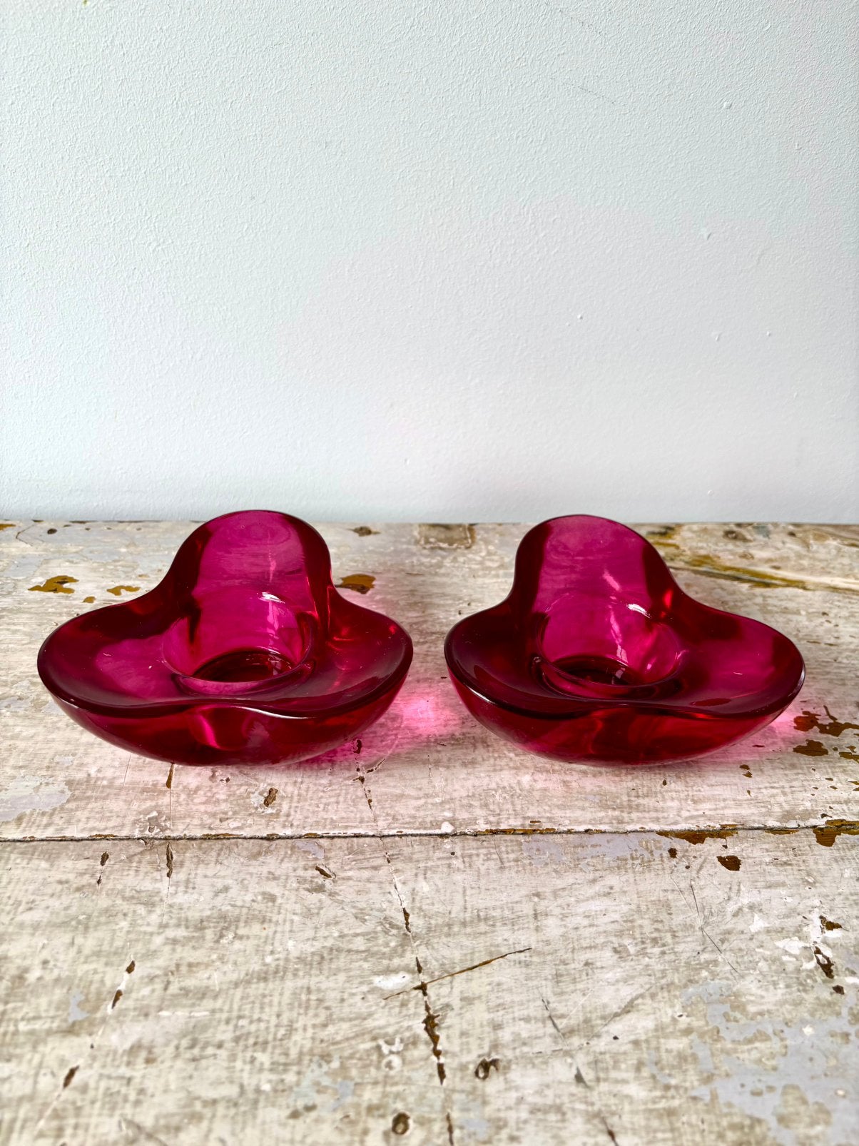 2 fuchsiakleurige design-theelichthouders, Villeroy & Boch., Antiek en Kunst, Ophalen of Verzenden, Glas