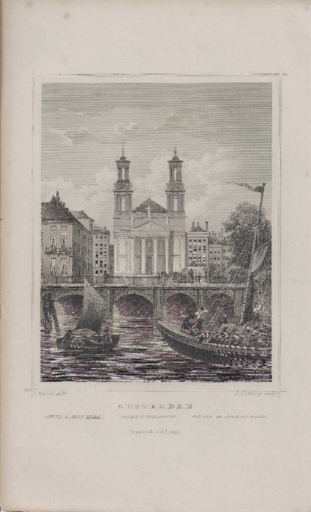 Amsterdam Mozes & Aron Kerk Staalgravure 1858 Waterlooplein, Antiek en Kunst, 1800 - 1899, Stadsgezicht, 17 cm, Ophalen of Verzenden