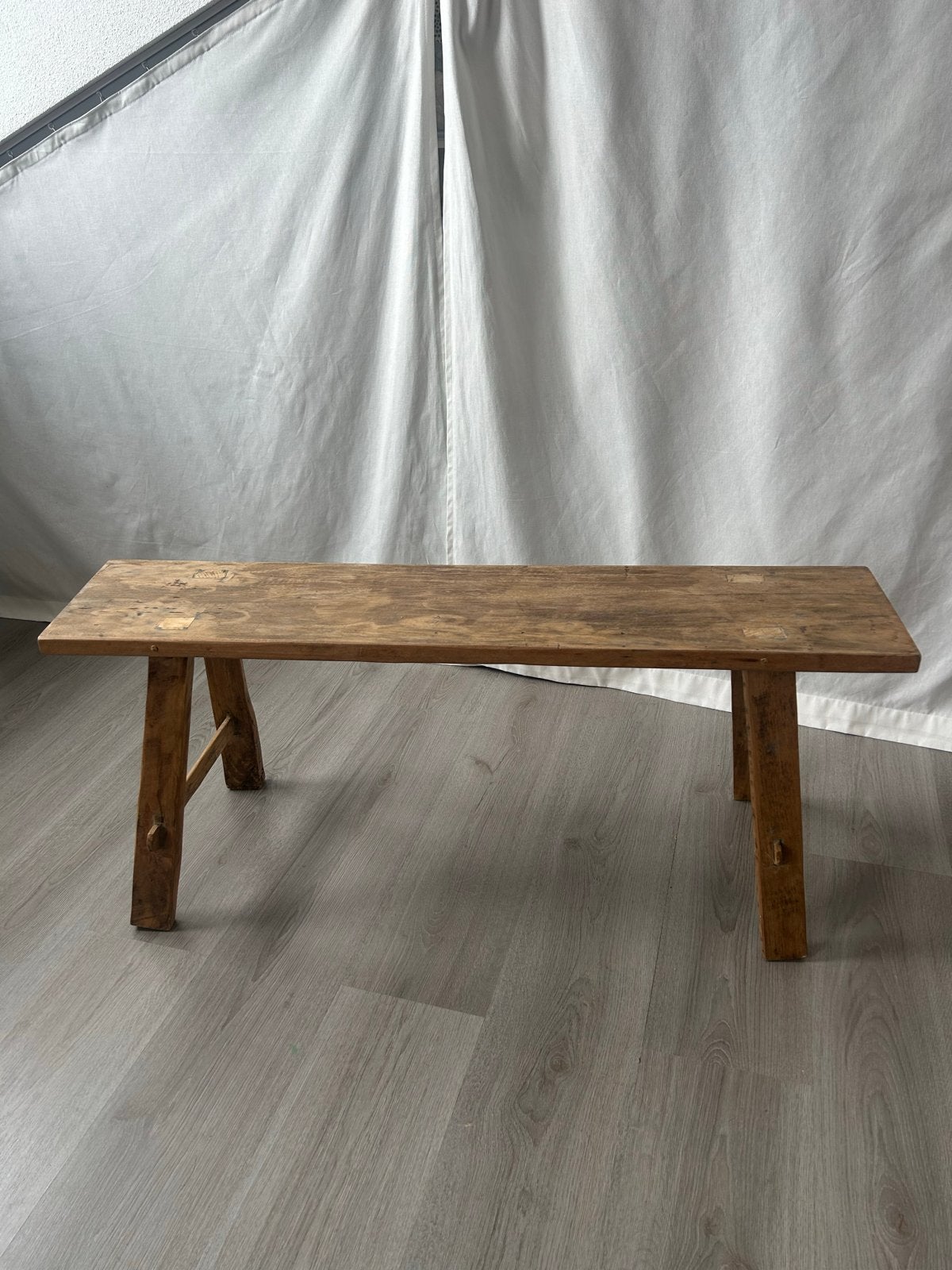 Echte Teak Houten Kruk - 105 cm breed - Zo goed als nieuw, Ophalen, Zo goed als nieuw, Hout
