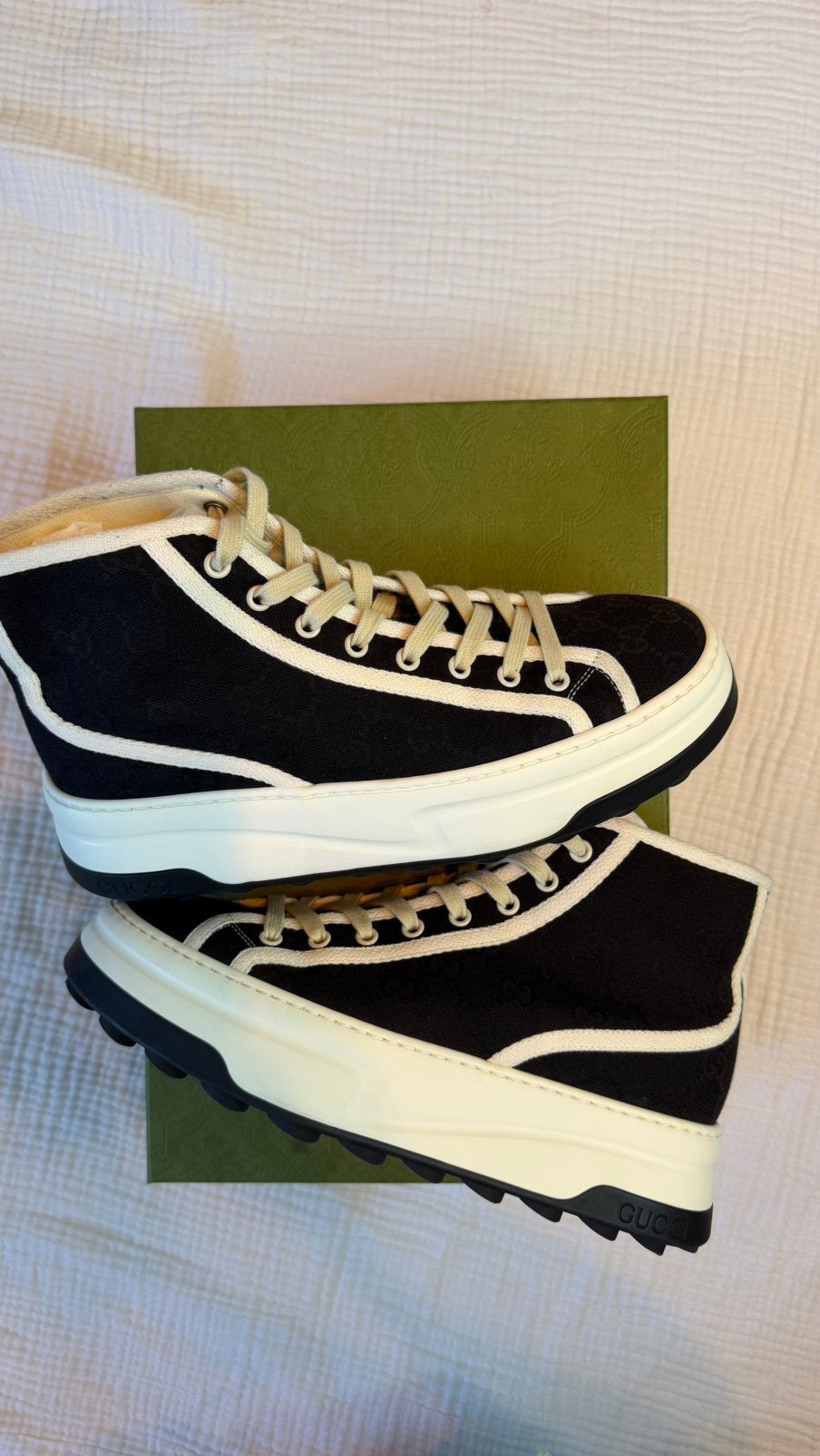 Gucci GG High Sneaker Interlocking G Black White., Ophalen, Zwart, Sneakers of Gympen, Zo goed als nieuw