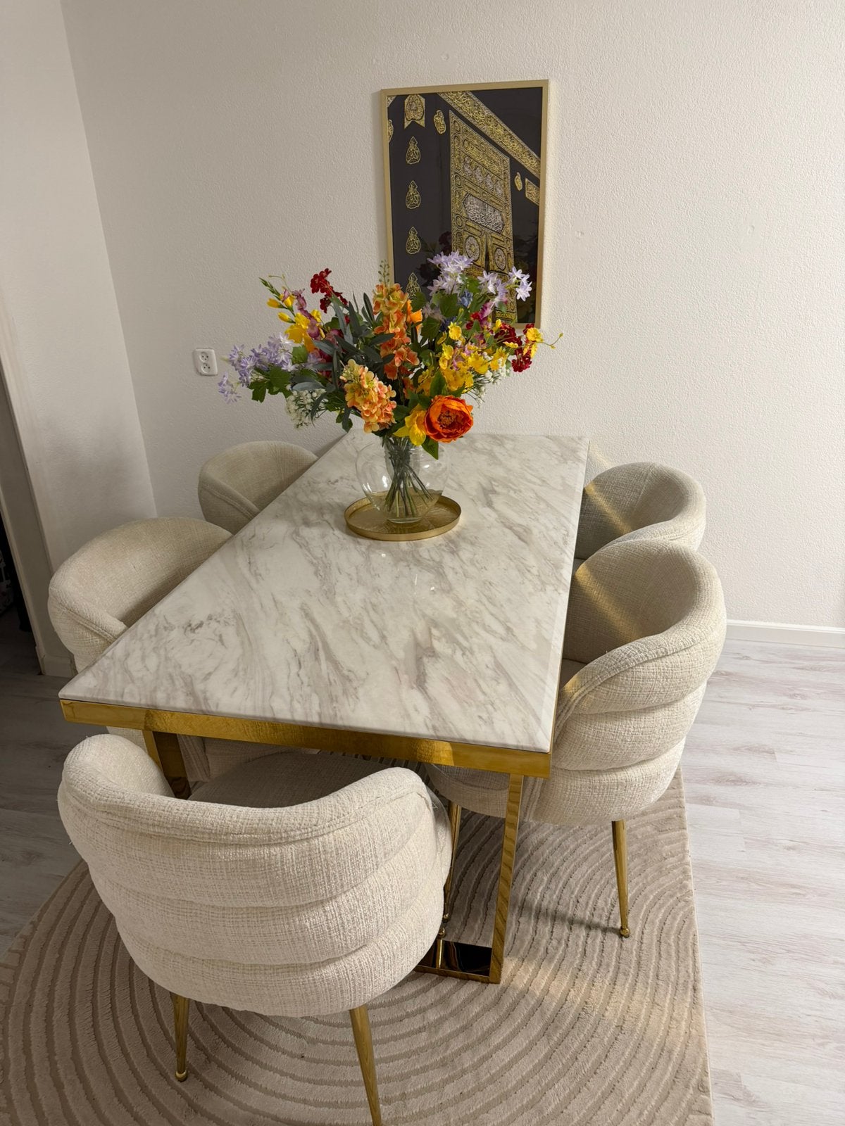 Luxe eettafel met marmerlook blad, Huis en Inrichting, Overige materialen, Vijf personen of meer, 150 tot 200 cm, Rechthoekig