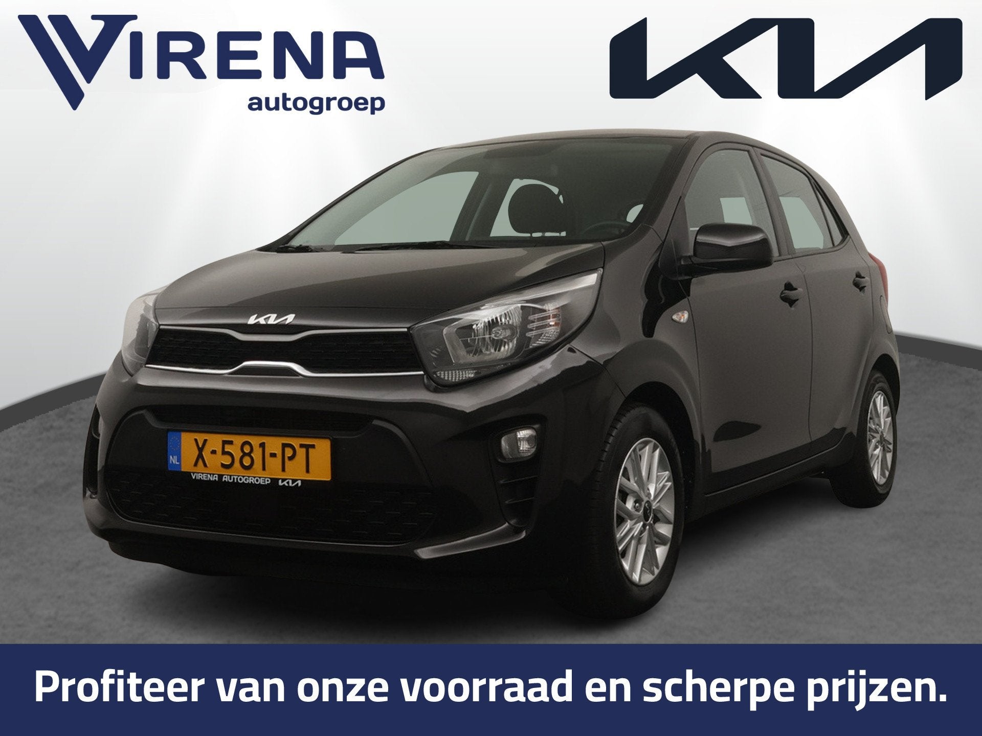 Kia Picanto 1.0 DPi DynamicLine Automaat - Achteruitrij Came, Auto's, Kia, Stof, Gebruikt, 4 stoelen, Zwart
