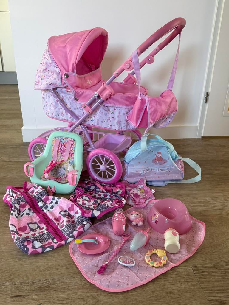 Baby Born wandelwagen l fietsstoeltje l draagzak l slaapzak, Ophalen, Zo goed als nieuw, Babypop