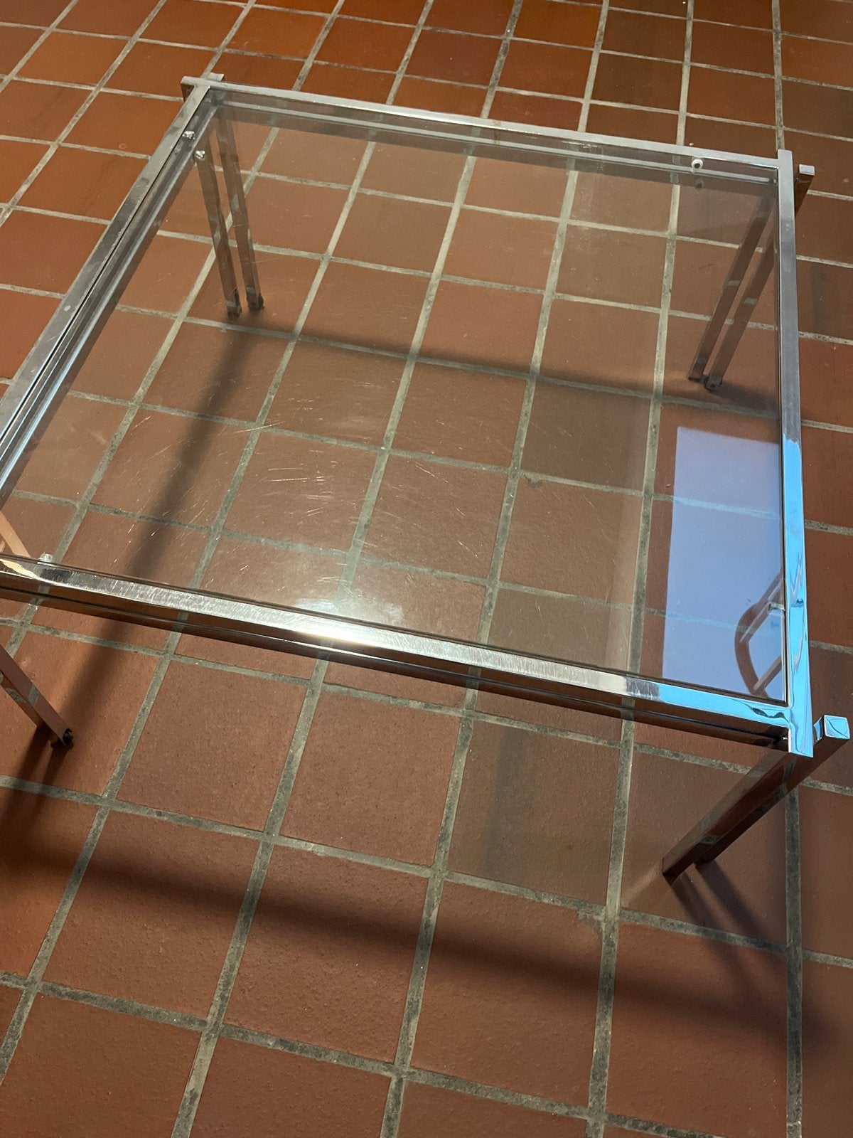 Uitschuifbare salontafel 82x82 cm (glasplaat ontbreekt), Ophalen, Gebruikt, Vierkant, 50 tot 100 cm