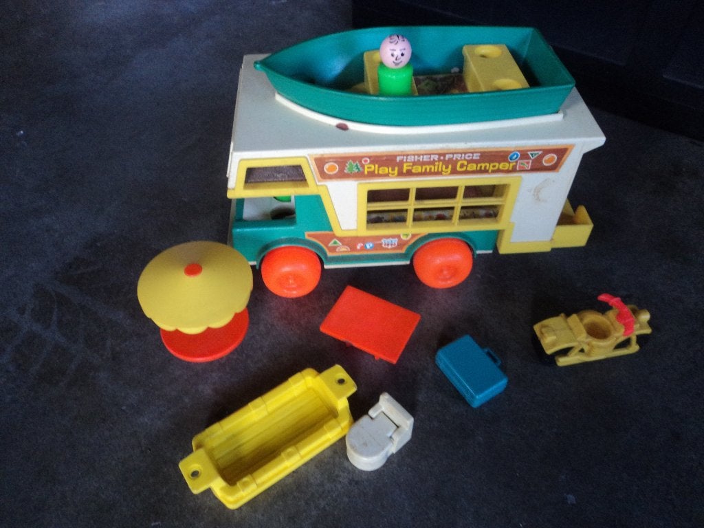 Vintage Fisher-Price Play Family Camper met accessoires, Verzenden, Gebruikt, Speelset