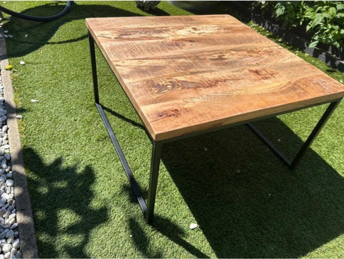 Nieuwe salontafel mango hout 77x77x45 cm, Ophalen, 100 tot 150 cm, Vierkant, Nieuw