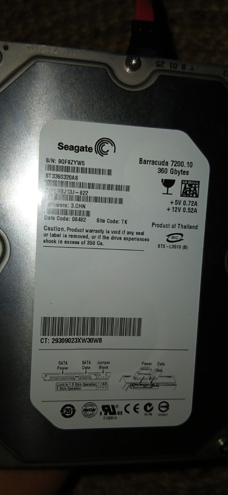 Seagate Barracuda 7200.10 360GB SATA Harde Schijf, Computers en Software, Harde schijven, Intern, Gebruikt, Server, Ophalen of Verzenden