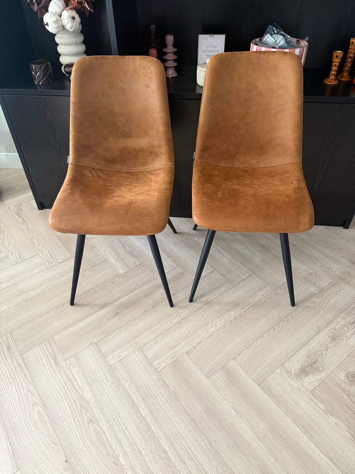 Set van 4 MX Sofa eetkamerstoelen - cognac, Gebruikt, Bruin, Ophalen of Verzenden, Vier