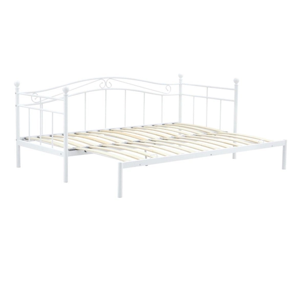 Uitschuifbaar 1- of 2-persoons bed (wit metaal), Ophalen, Wit, Tweepersoons, Overige maten