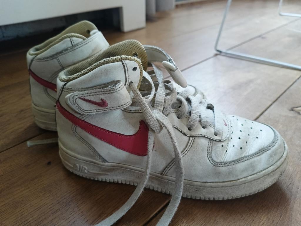 Nike Air Force 1 Mid - Wit, Roze, Geel - Maat 36.5, Gebruikt, Meisje, Sportschoenen, Ophalen of Verzenden