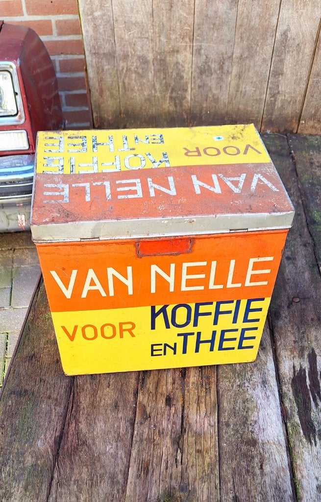 Oud winkelblik van Van Nelle voor koffie en thee., Verzamelen, Ophalen of Verzenden, Gebruikt, Koffie, Van Nelle