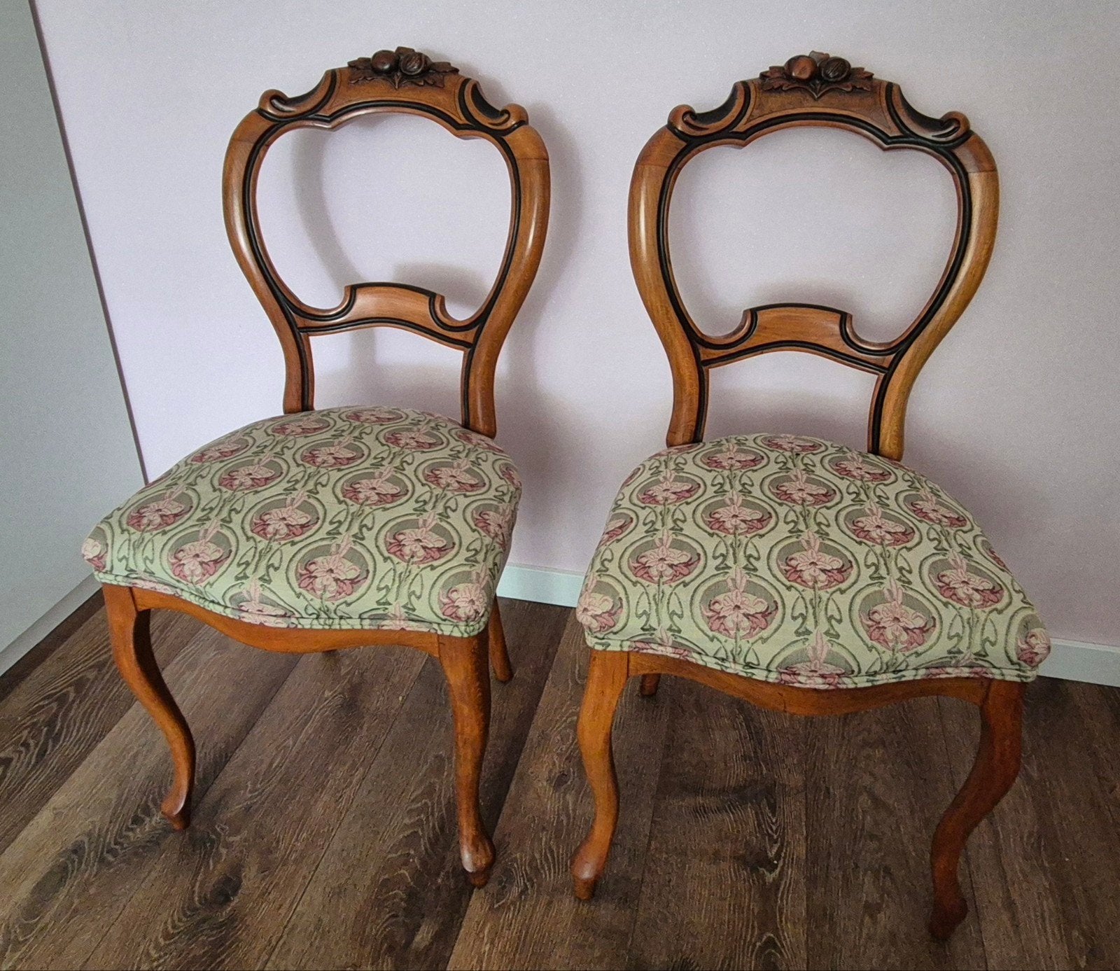 2 Antieke Biedermeier eetkamerstoelen, Art Nouveau bekleding, Ophalen of Verzenden