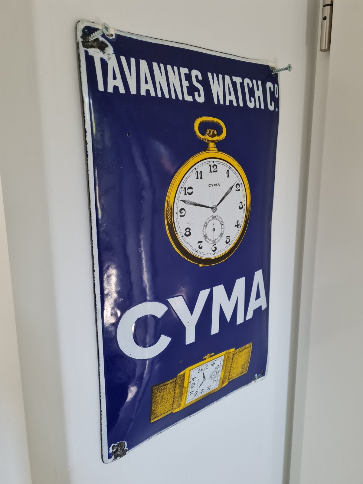 emaille bord cyma watches, Ophalen of Verzenden