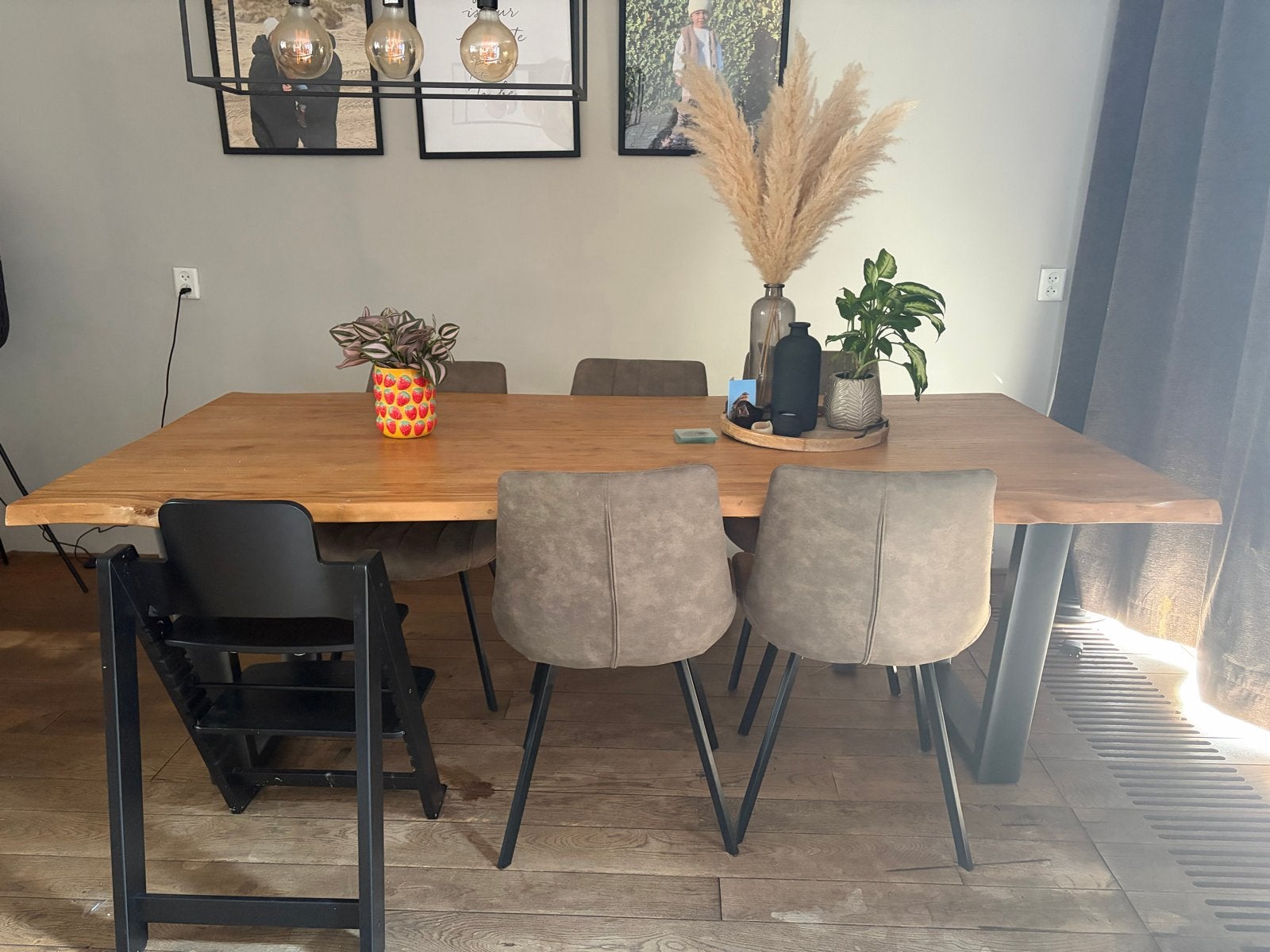 Teakhout Eettafel met stoelen (6 stuks), Ophalen, Gebruikt, 100 tot 150 cm, 200 cm of meer