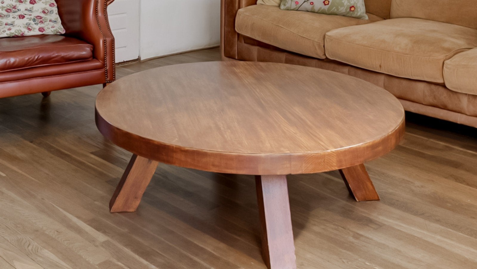 Eikenhouten salontafel, Ophalen, Rond, 100 tot 150 cm, 50 tot 100 cm