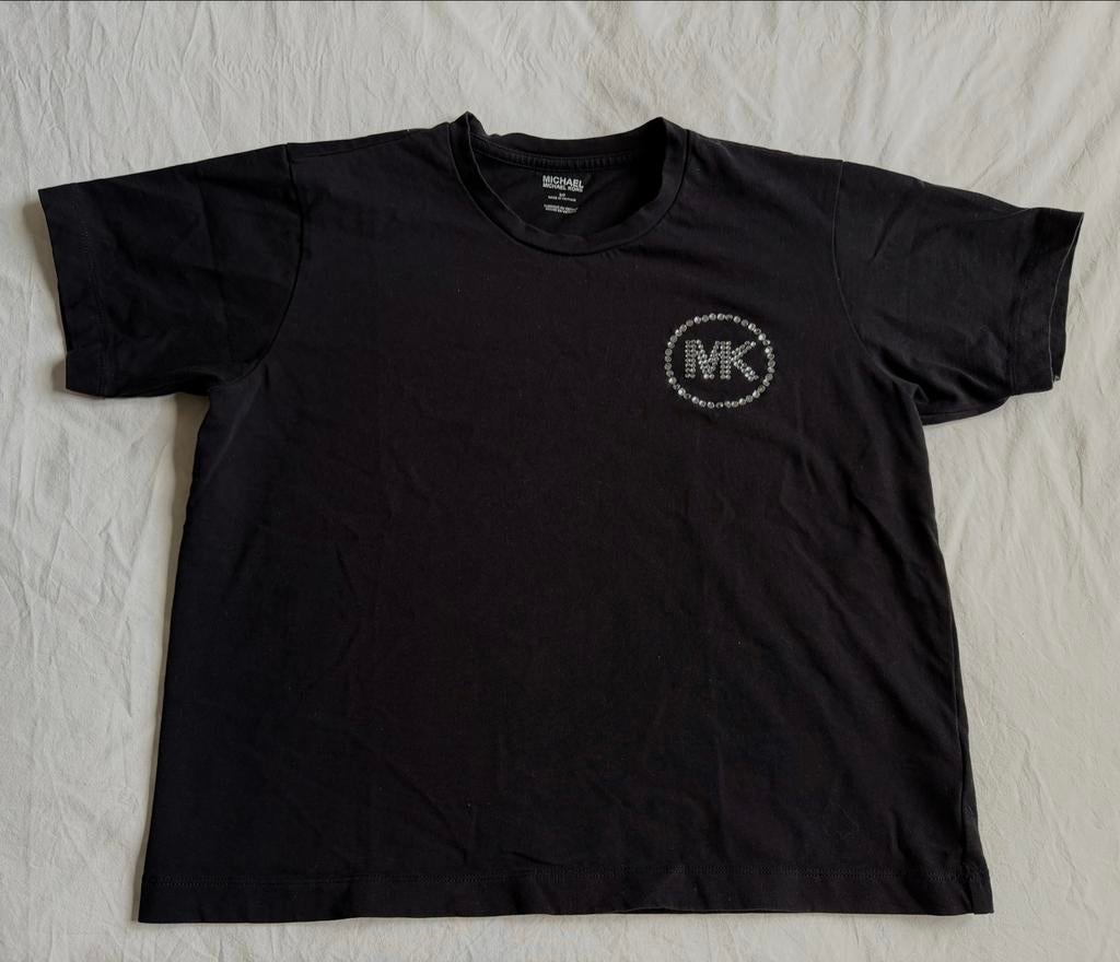 Michael Kors T-shirt Zwart met Strass MK Logo, Zwart, Ophalen of Verzenden, Zo goed als nieuw, Korte mouw