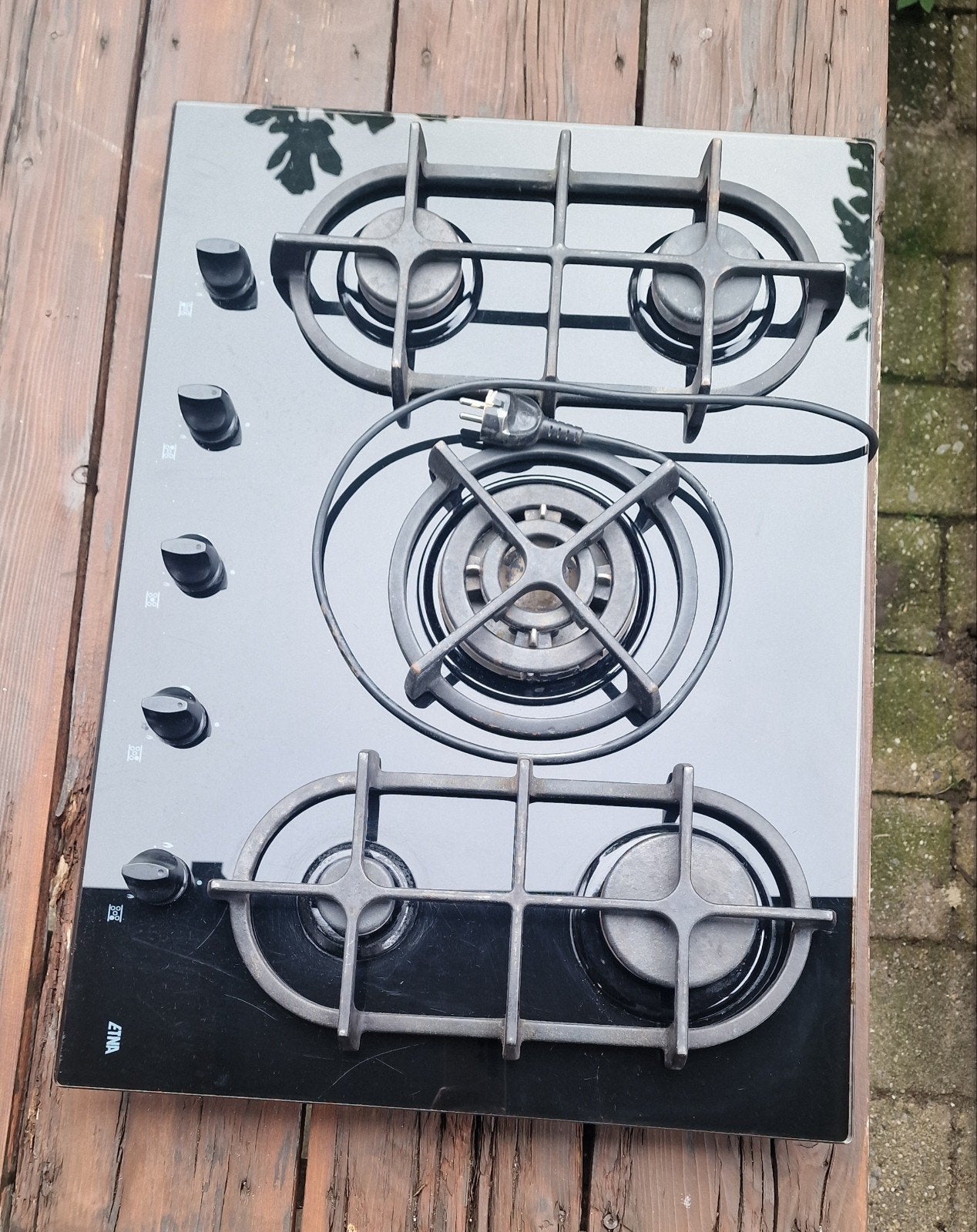 ETNA 5-pits gaskookplaat – zwart glas, Ophalen, Gebruikt, Minder dan 85 cm, Inbouw