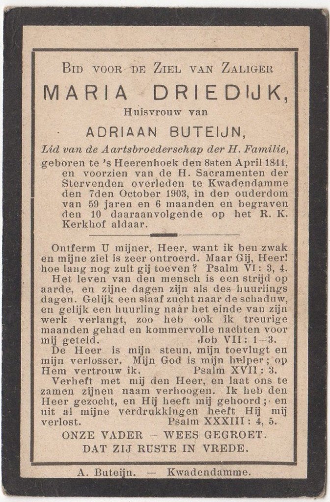 Maria Driedijk 1844 's Heerenhoek + 1903 Kwadendamme, 59 jr, Verzenden