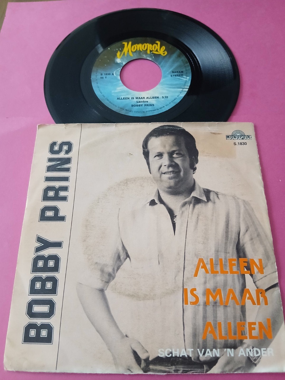 VINYL SINGLE   BOBBY PRINS, Cd's en Dvd's, Ophalen of Verzenden, Zo goed als nieuw, Overige formaten, Levenslied of Smartlap