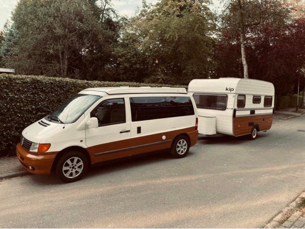 Retro Camperbus mercedes Vito & KIP caravan 6 personen, Chemisch toilet, Buscamper of Camperbus, Mercedes-Benz, Particulier