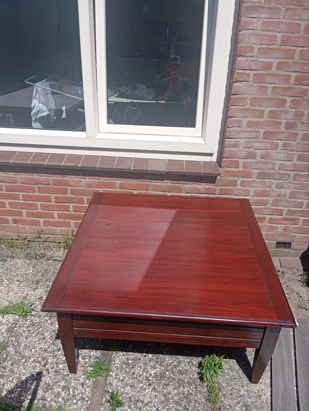 Salontafel met lades - Donkerrood hout, Gebruikt, 50 tot 100 cm, Klassiek, functioneel, Vierkant
