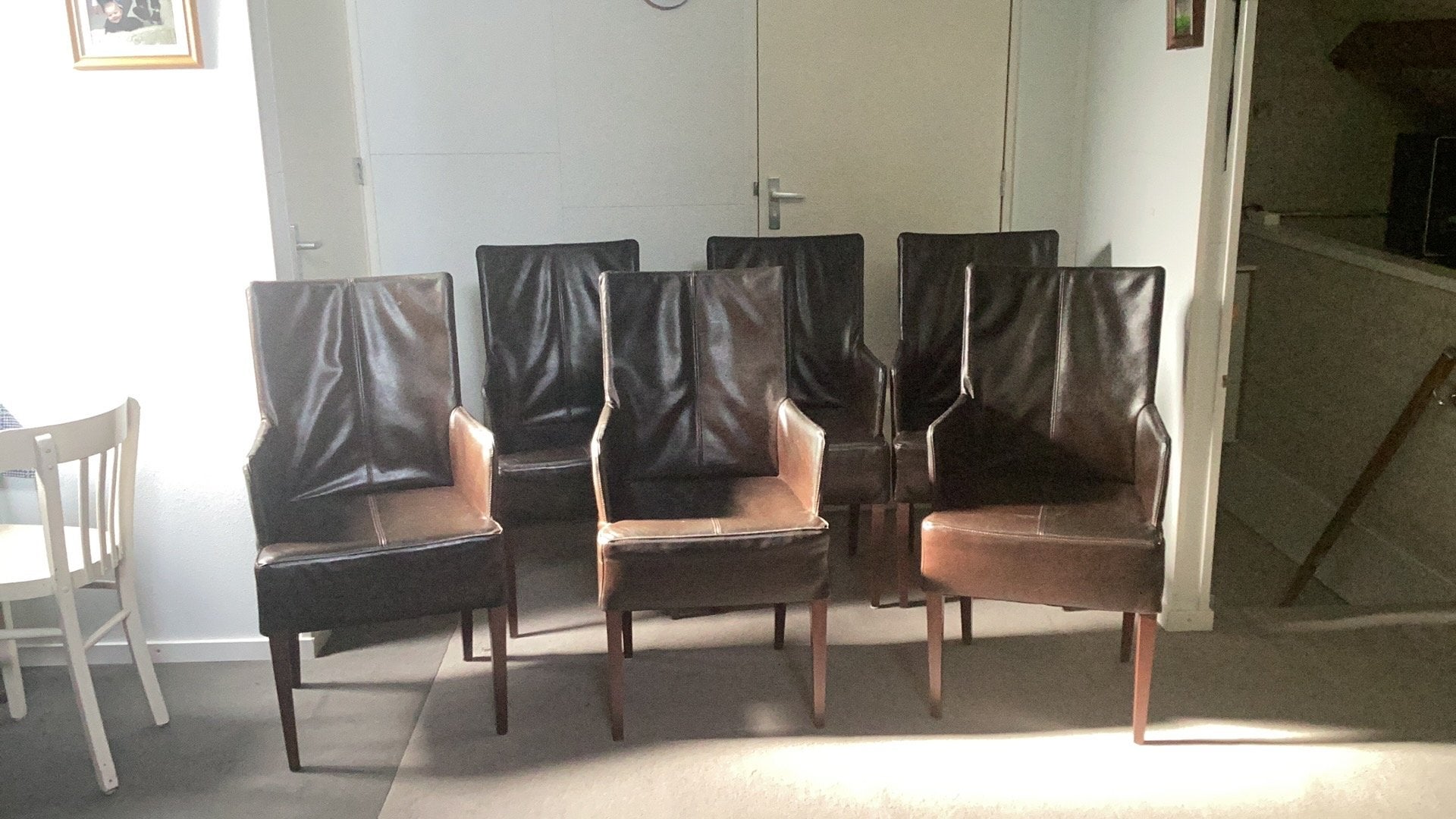 6.  Eetkamer stoelen, Ophalen, Gebruikt, Bruin, Leer