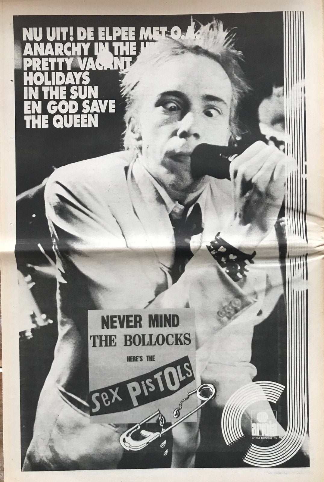 Paginagrote A3 advertentie SEX PISTOLS Never Mind The Bolloc, Ophalen of Verzenden, Zo goed als nieuw