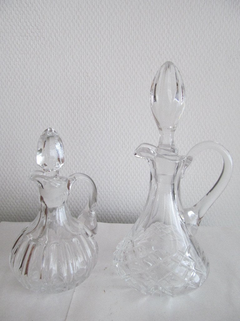 Twee karafjes voor b.v. Olie en azijn., Antiek en Kunst, Antiek | Glas en Kristal, Ophalen