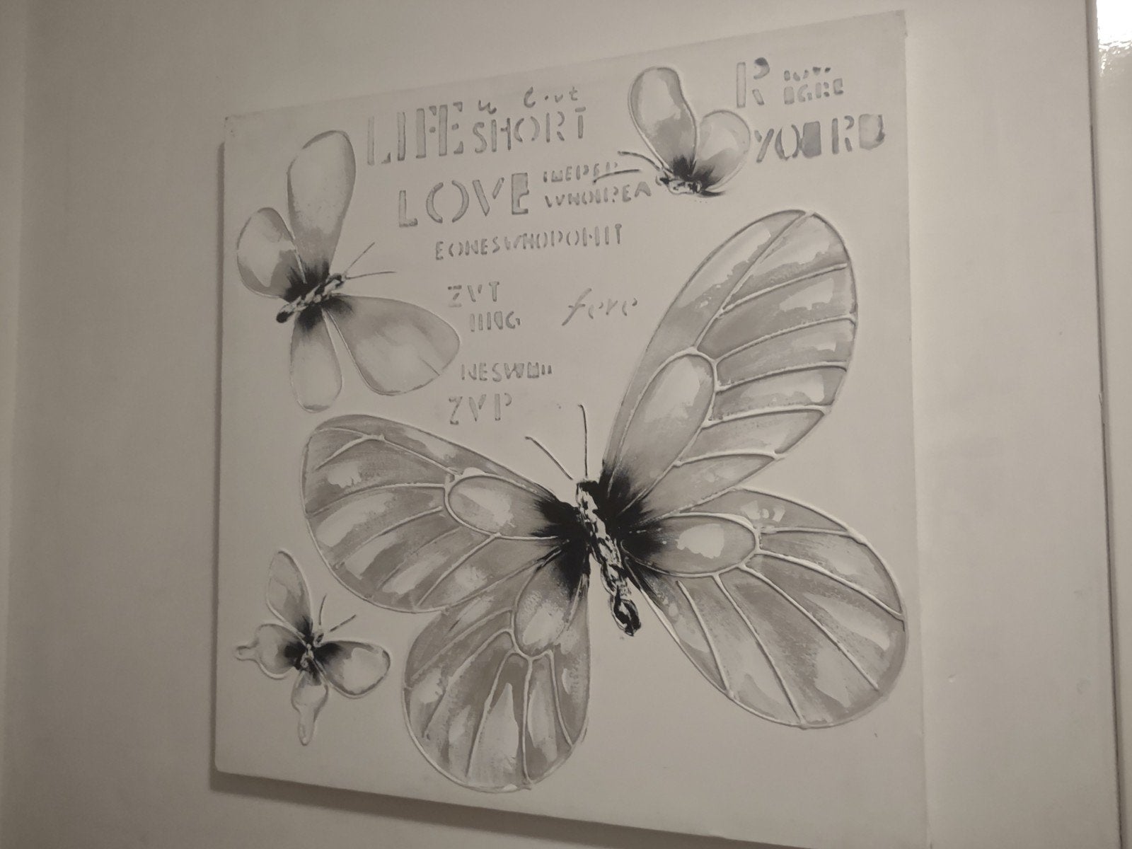 Canvas schilderij met vlinders en inspirerende tekst, Ophalen, Minder dan 50 cm, Gebruikt, Schilderij
