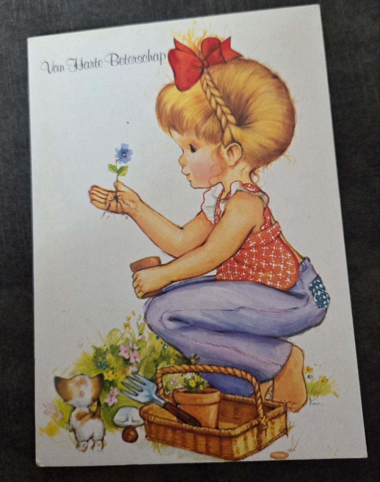 Vintage Beterschap Kaartje - Meisje met Bloempje, Verzenden, 1960 tot 1980, Gelopen, Kinderen
