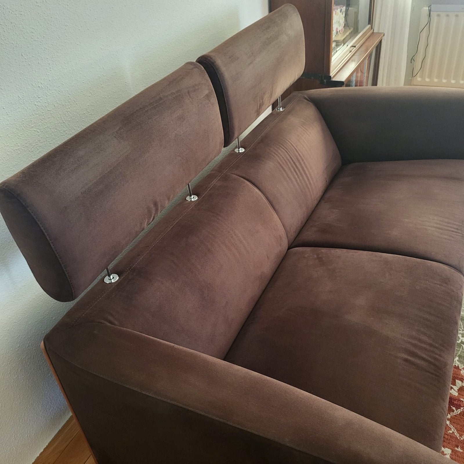 Leolux Goncharov 2,5-zitsbank met fauteuil - Bruin, Ophalen, Gebruikt, Driepersoons, 75 tot 100 cm