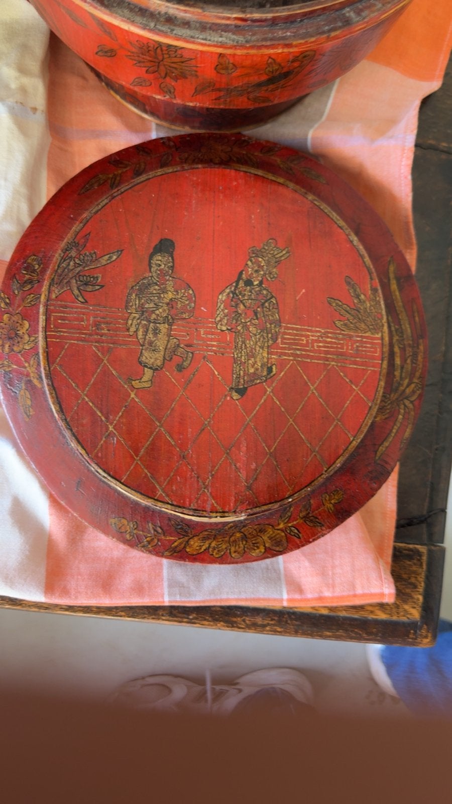 Antieke Chinese bruidskist/picknickmand, rood gelakt, Ophalen of Verzenden