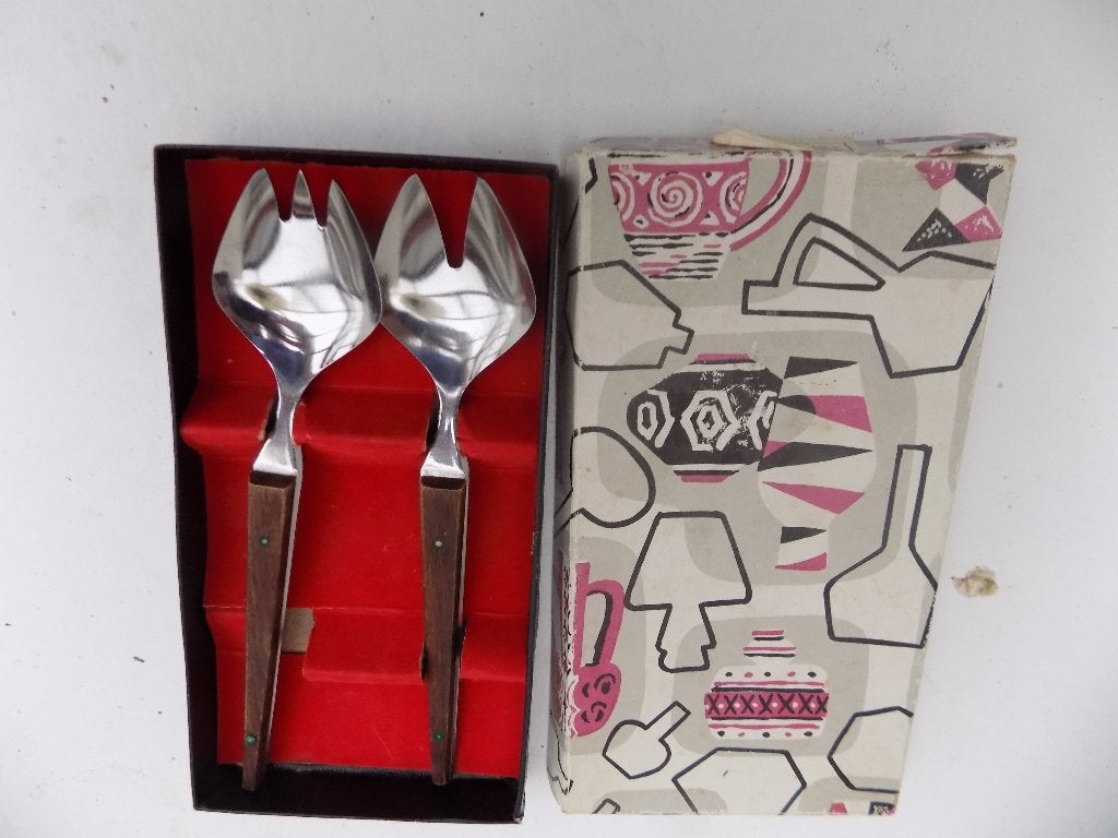 Vintage jaren 60 saladebestek retro nieuw, Ophalen of Verzenden, Nieuw