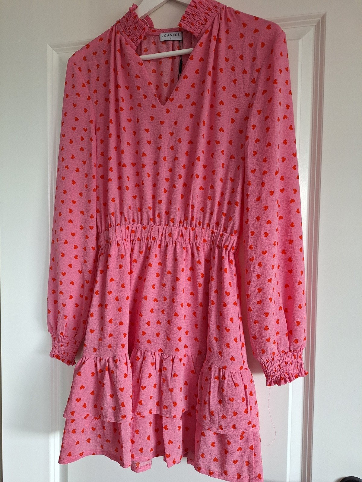 Nieuw! Prachtige roze jurk van Loavies mt S: oranje hartjes, Ophalen of Verzenden, Roze, Maat 36 (S), Boven de knie