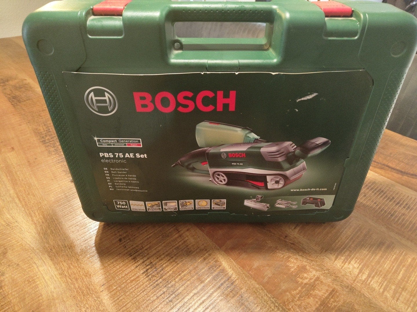 Bosch PBS 75 A Bandschuurmachine met koffer, Ophalen of Verzenden, 600 tot 1200 watt, Bandschuurmachine