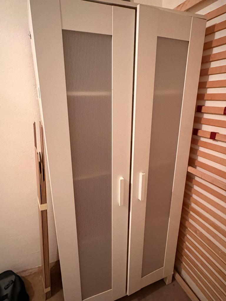 Witte kledingkast met glazen deuren, Ophalen, Gebruikt, 50 tot 100 cm, 150 tot 200 cm