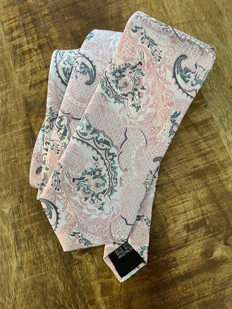 100% zijde Stropdas Oud Roze Antraciet handgeweven -NIEUW-, Ophalen of Verzenden, Nieuw, Roze, Met patroon