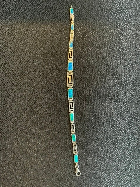 Nr.361: Zilveren Griekse armband ingelegd met opaal., Sieraden, Tassen en Uiterlijk, Nieuw, Ophalen of Verzenden, Met edelsteen