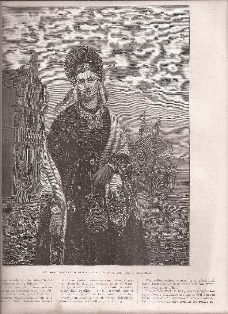 Het Noordhollandsch Meisje naar schilderij O. Eerelman 1876, Gesigneerd, Ophalen of Verzenden, Gravure, 18 cm