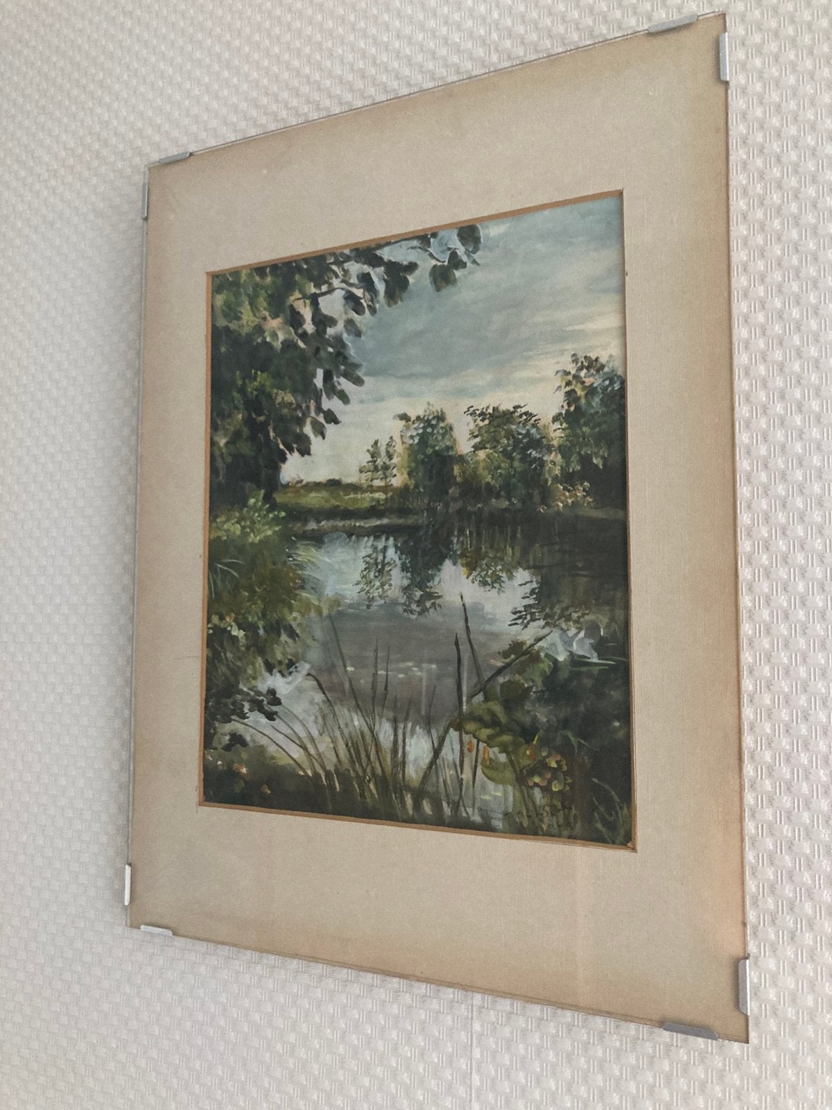 Schilderij aquarel natuur n lijst, Realistisch, Gedateerd, Ophalen of Verzenden, Landschap