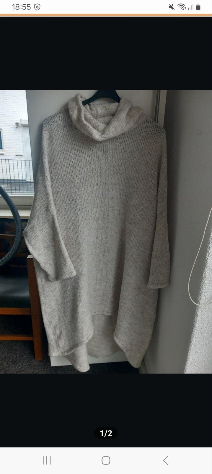 Zgan tuniek gebreide roomwit beige 50 52, Kleding | Dames, Ophalen of Verzenden, Zo goed als nieuw, Beige, Blouse of Tuniek