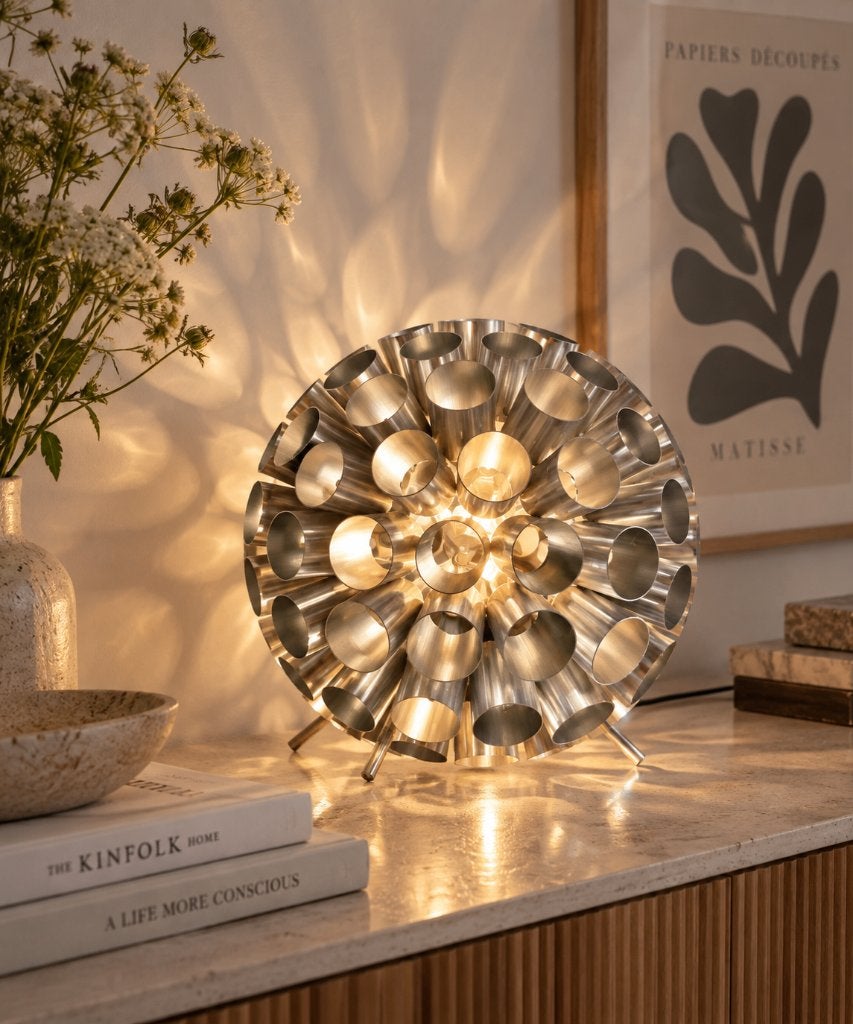 Space Age buis tafellamp van aluminium Atomic stijl, Overige merken, 30 cm, Met schakelaar, Metaal