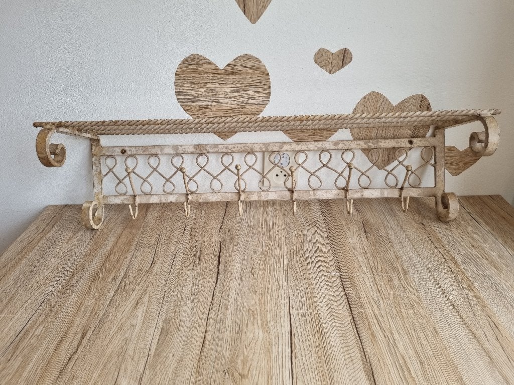 Prachtige zware Antiek Vintage Kapstok Creme Smeed ijzer, Ophalen of Verzenden