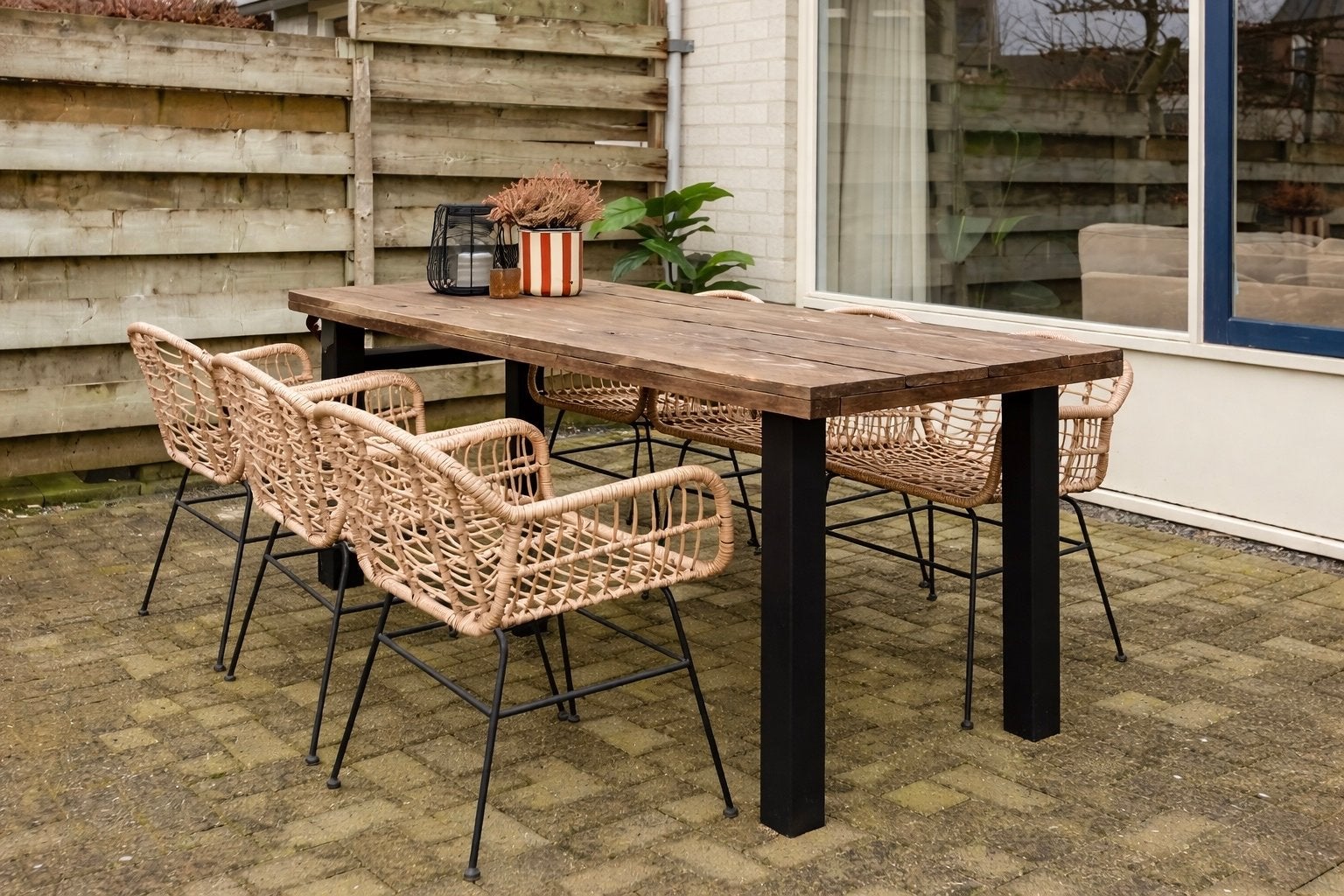 Tuinset met 6 rotan stoelen, Tuin en Terras, Tuinsets en Loungesets, Ophalen, Gebruikt, Eettafel, 6 zitplaatsen